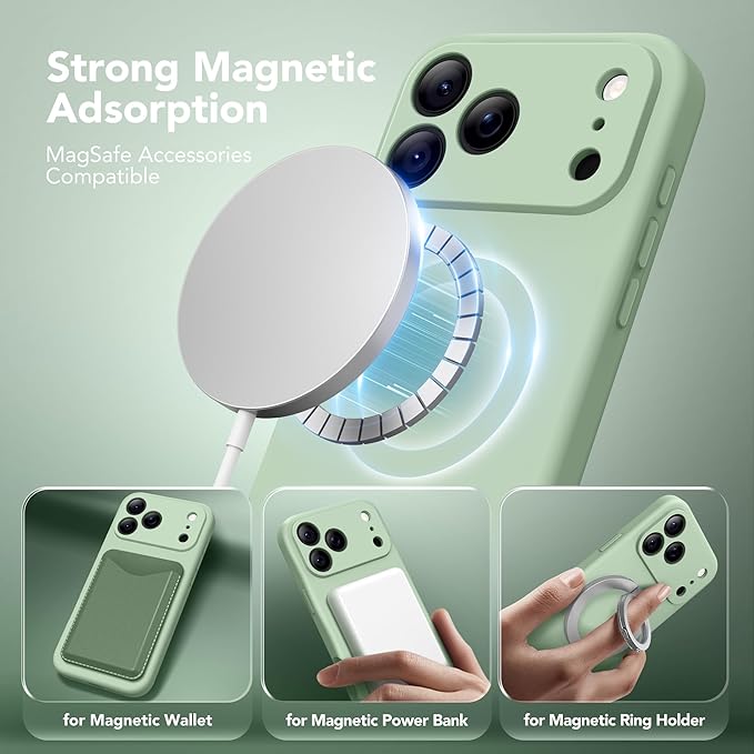 Magnetic for iPhone 17 Pro Case, Compatible with MagSafe, [Full Camera Protection][Screen Protector] Silicone Shockproof Protective Phone Case for iPhone 17 Pro 6.3", Light Cyan
