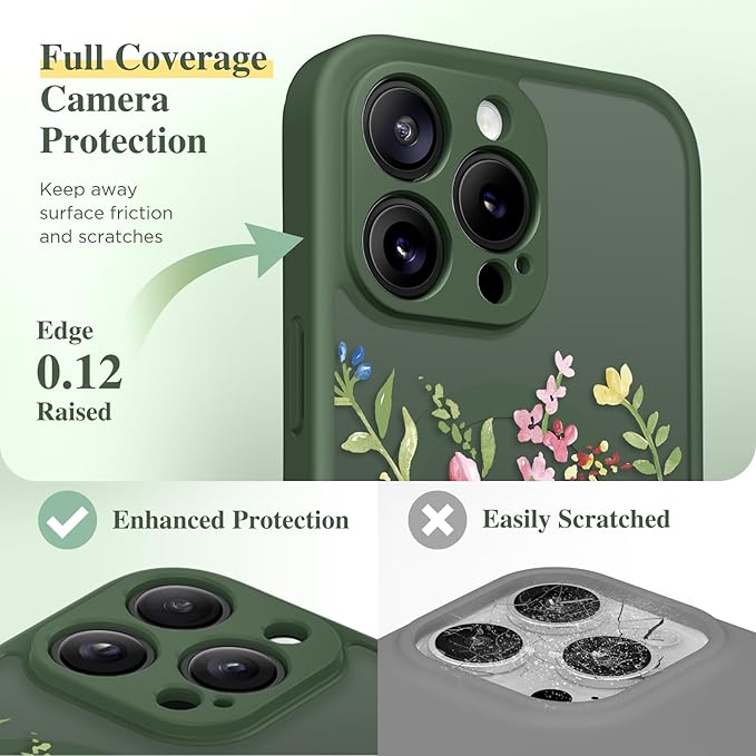 GVIEWIN for iPhone 16 Pro Case Compatible with MagSafe, [Military Grade Protection] [Screen Protector] Full Camera Protection Floral Translucent Women Magnetic Phone Case, Bloomcore/Forest Green