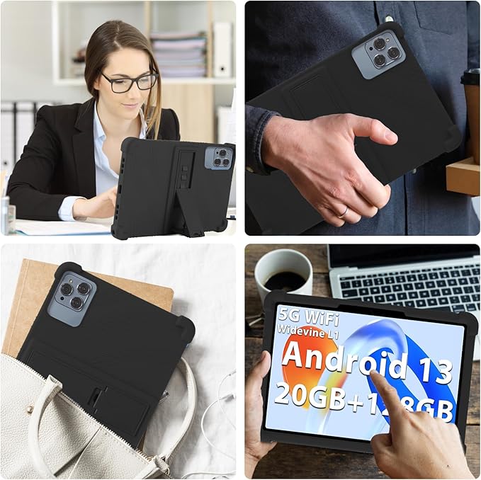 ATOOZ for ROWT 10.1 inch Tablet Case,Soft Silicone Case for ROWT A10/SVITOO Tab 10/Aiprotablet C20e/ZONKO D115/MB1001 10.1 inch Tablet with Stand (Black)