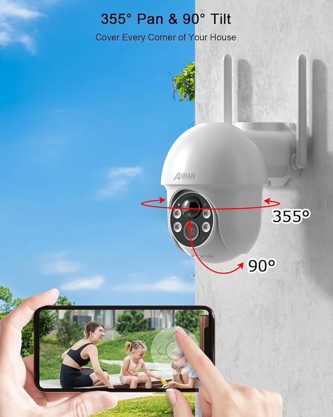 ANRAN Security Camera Wireless Outdoor, 2K Solar Outdoor Camera with 360° View, Smart Siren, Spotlights, Color Night Vision, PIR Human Detection, Pan Tilt Control, 2-Way Talk, IP65, Q1 White