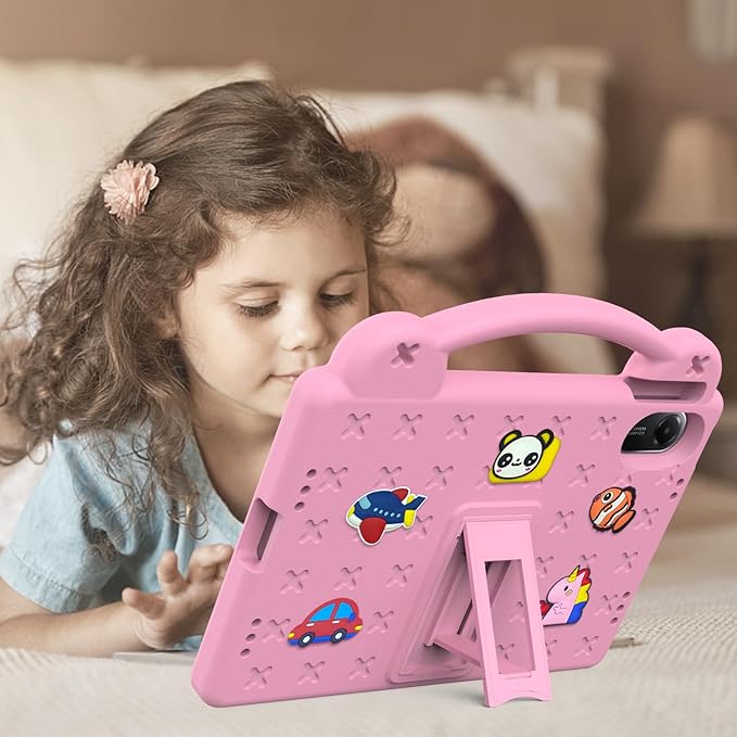 AKABEILA Compatible with Xiaomi Redmi Pad 2 2025 11 inch Tablet Case, Kids Friendly Universal Lightweight Shockproof Protective Case with Shoulder Strap & Stand Handle Pink