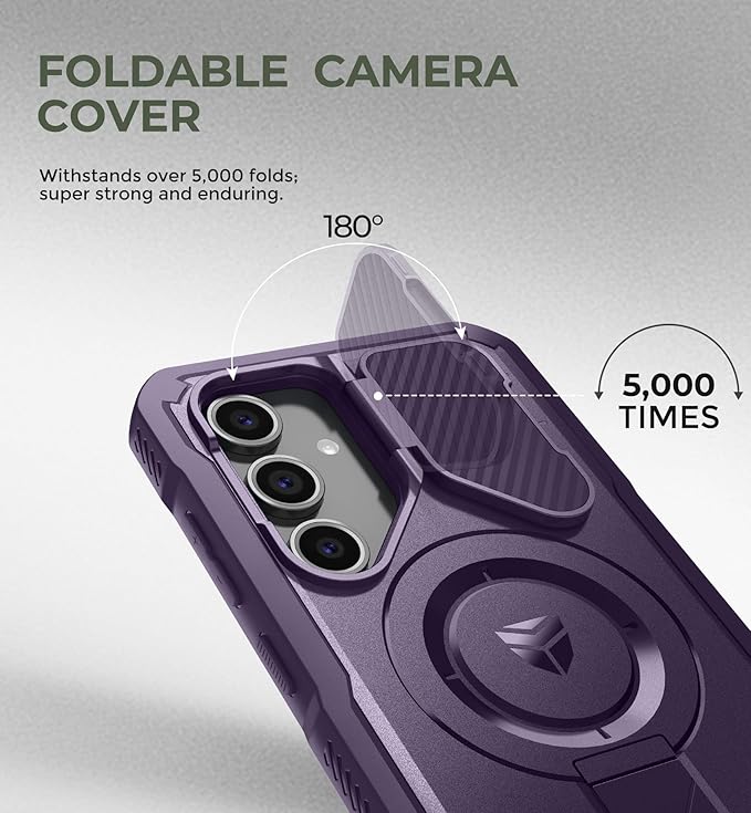 Dexnor for Samsung Galaxy S24 FE Case with Camera Cover & Adjustable Kickstand & Built-in Screen Protector, Magnetic Rugged Shockproof Bumper Cases Heavy-Duty Magnetic Protective Cover,Phantom Purple