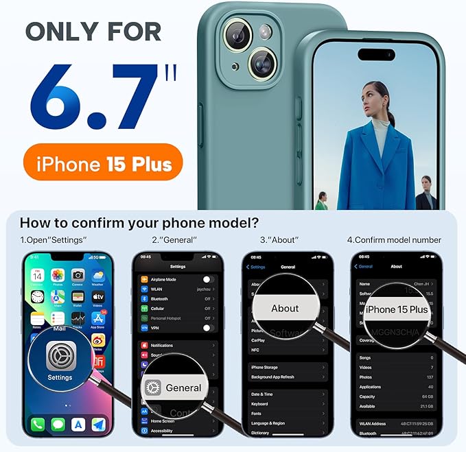 Miracase Compatible with iPhone 15 Plus Case, [Soft Anti-Scratch Microfiber Lining], Liquid Silicone Case Gel Rubber Shockproof Drop Protection Phone Case for iPhone 15 Plus, Midnight Green