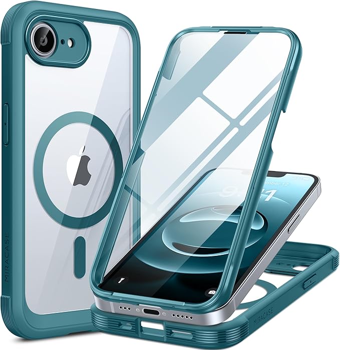 Miracase for iPhone 17e Case & iPhone 16e Case, Full-Body Phone with Built-in Glass Screen Protector, [Magnetic with MagSafe] Military Drop Proof 17 E/ 16 E Cover Bumper 6.1 inch, Green
