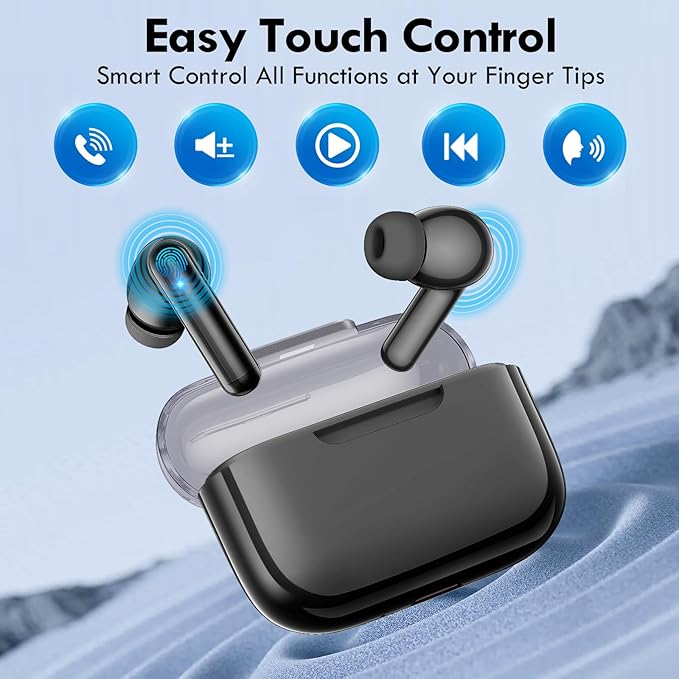 kurdene Wireless Earbuds, Bluetooth 5.3 in Ear Buds Light Weight Headphones with Deep Bass Sound,48 Hours Playtime Headset,Clear Calls Earphones with Mics for Sports Workout Black