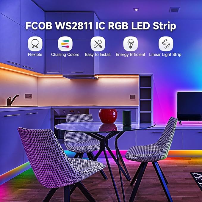 BTF-LIGHTING FCOB WS2811 IC RGB COB LED Strip 864LED/m Flexible High Density Color Chasing Uniform Light DC24V 9.8FT 24IC/m 12mm Width for DIY Lighting Project(No Adapter or Controller)