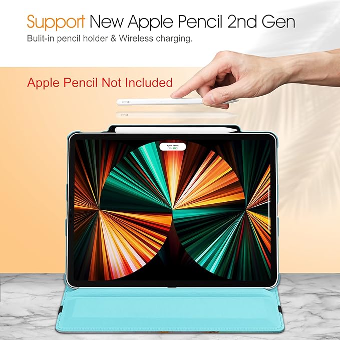 Fintie Rotating Case for iPad Pro 12.9-inch 6th Generation 2022-360 Degree Swiveling Protective Cover with Pencil Holder, Auto Sleep/Wake, Also Fit iPad Pro 12.9" 5th/4th/3rd Gen, Emerald Marble