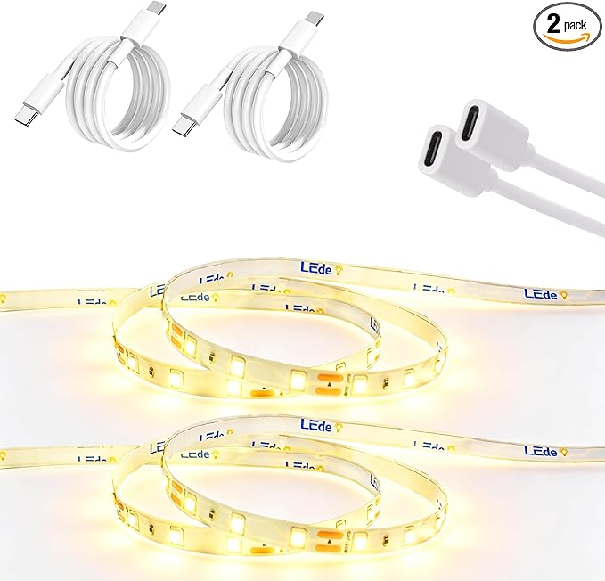 USB C 12V LED Strip Lights 16.4ft, Bright Under Cabinet Lighting for Kitchen, TV Backlight & RV Camper, Flexible Tape Light for 3D Printer & Desk