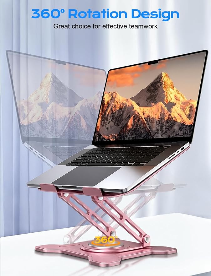 JCZT Adjustable Laptop Stand, 360° Rotating Base Ergonomic Computer Stand, Foldable Laptop Stand for Desk for Office Home Fits Compatible with MacBook Pro Air (10-16") - Pink