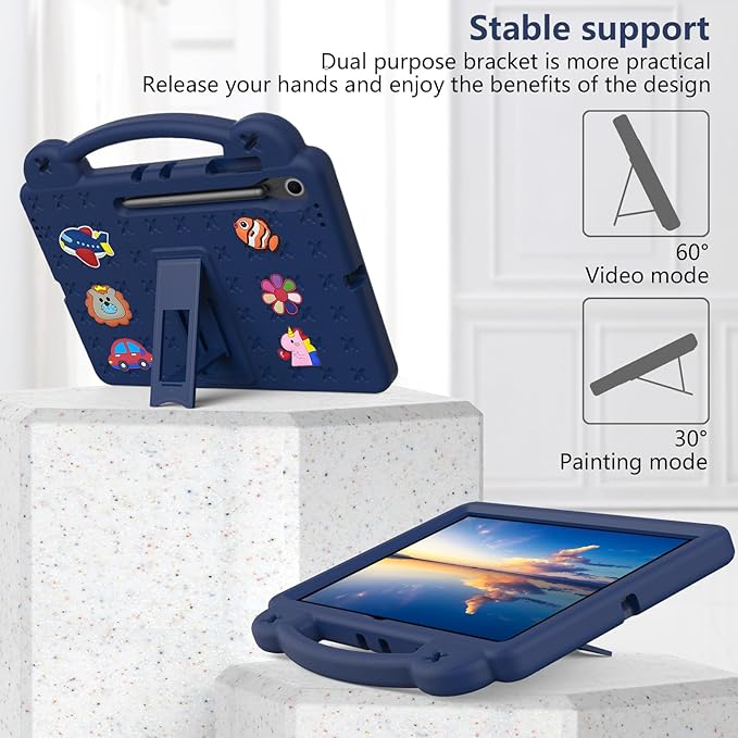 AKABEILA Compatible with Samsung Galaxy Tab S10 Lite 2025 10.9 inch Tablet Case, Kids Friendly Universal Lightweight Shockproof Protective Case with Shoulder Strap & Stand Handle Navy Blue