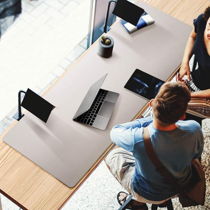 CENNBIE 59" x 27.5" 4XL Super Large Desk Mat - Mega Size Premium Vegan Leather Desk Pad - Ultra Ergocomfort Technology (Cream)
