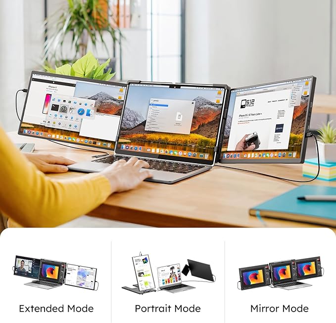 Dopesplay 14.1" Triple Portable Monitor with Case FHD 1920x1200 IPS Laptop Screen Extender Type-C/USB, Plug & Play | Fits 14"-17" Laptops, Compatible with Mac/Windows/Chrome/Switch
