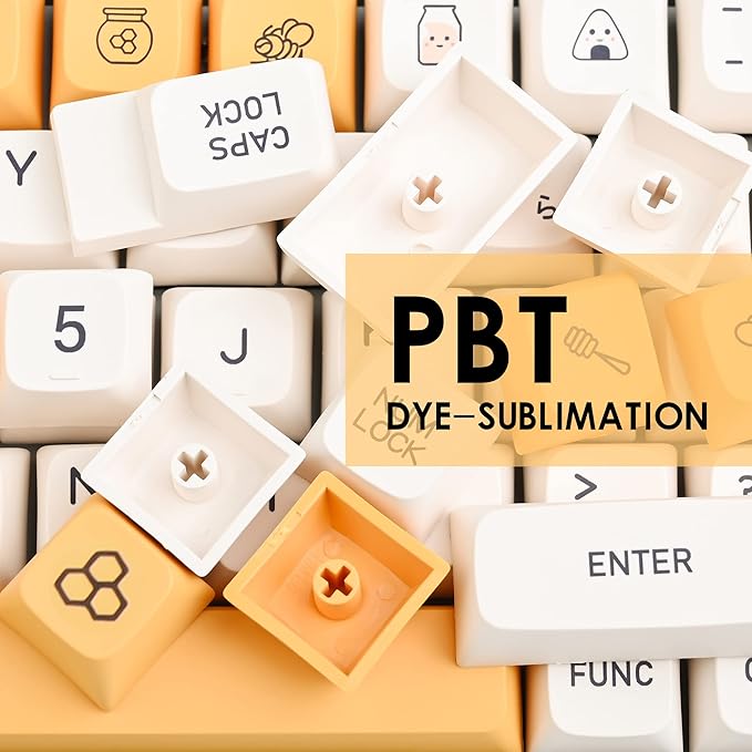 Guffercty kred 140-Key Honey Milk PBT XDA 65% TKL Keycap Set for 100% 60% Mechanical Keyboard (Honey Milk-English)