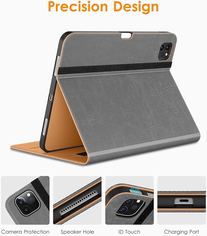 DTTO for iPad Pro 12.9 6th / 5th / 4th / 3rd Generation Case 2022/2021/2020/2018, Leather Folio Stand Cover with Built-in Apple Pencil Holder -Auto Wake/Sleep and Multi Viewing Angles, Grey