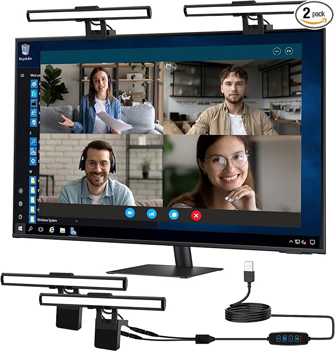 Video Conference Lighting - Webcam Light for Streaming, 3 Color Adjustable & Anti-Blue-Light, LED Monitor Laptop Light for Zoom Calls, Video Conference, Online Class, Live Streaming