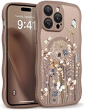 GVIEWIN for iPhone 14 Pro Max Case Compatible with MagSafe [Curly Wave Edge][Full Camera Protection] Floral Translucent Shockproof Magnetic Women Phone Case for 14 Pro Max, Autumnflit/Brown