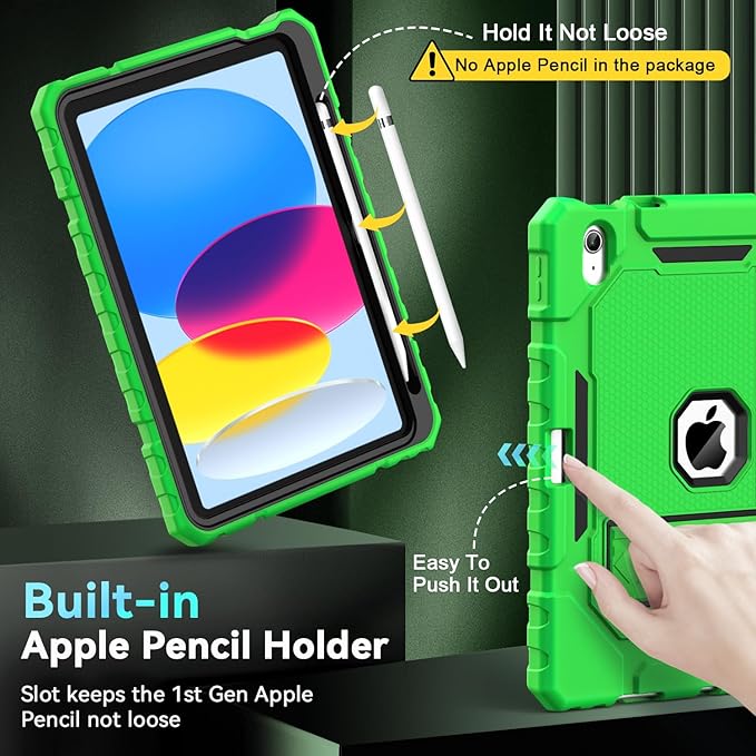 Grifobes for iPad A16 Case 11th Generation 11 inch 2025 / iPad 10th Generation Case 10.9 inch 2022, Heavy Duty Military Grade Shockproof Cover with Pencil Holder for i Pad 11/10 Gen (Green)