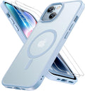 Miracase Magnetic for iPhone 14 Case 6.1 inch (Compatible with MagSafe)（with 2X Screen Protectors） Military-Grade Protection, Anti-Fingerprint Translucent Matte Phone Case Cover, Light Blue