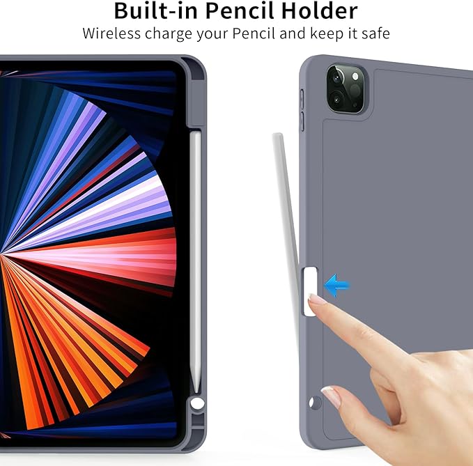 kenke Case for iPad Pro 11 Inch 4th/3rd/2nd Generation (2022/2021/2020) with Pencil Holder, Slim Trifold Smart Cover with Soft TPU Back, Support 2nd Gen Pencil Charging, Auto Sleep/Wake, Purple