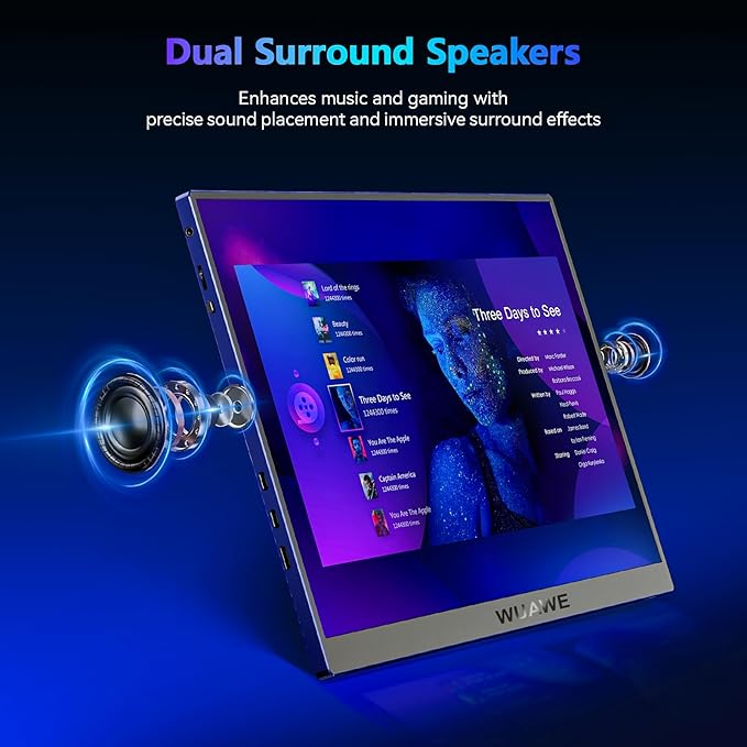 WUAWE 16" 1200P 120Hz Portable Monitor for Laptop, 100% sRGB Portable Laptop Monitor with Built-in Stand, HDR and Freensync, External USB C Monitor for Phone, MacBook, Laptop, PC(Blue)