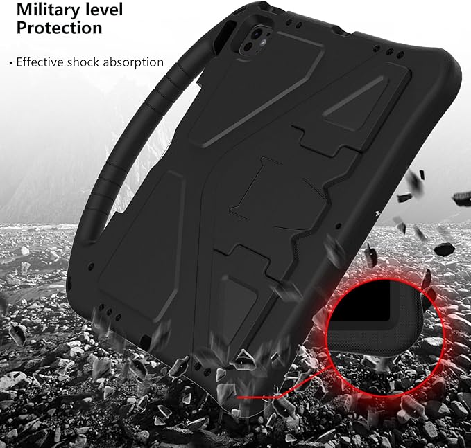 Kids Friendly Case for Apple iPad Air 11 M4 M3 M2 2026 2025 2024/ iPad Pro 11 M5 M4 2025 2024, EVA Durable Shockproof Handle Kickstand Lightweight Cover Case with Shoulder Strap, Black