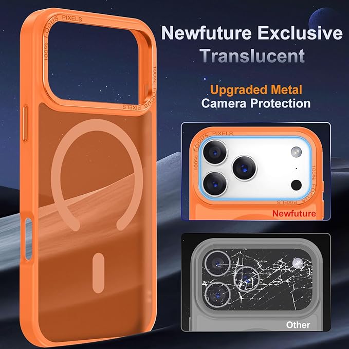 Newfuture Magnetic for iPhone 17 Pro Max Case [Compatible with Magsafe] [Military Grade Drop Protection] Translucent Matte Anti-Scratch Shockproof Protective Phone Cover 6.9 Inch, Orange