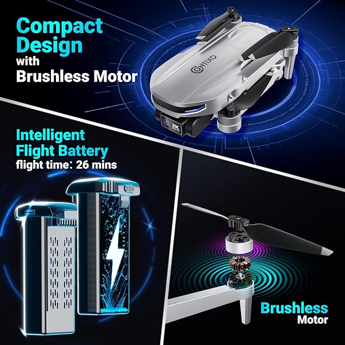 Contixo F28 Camera Drone for Adults, GPS Auto Follow, 26 Min Flight Time, Foldable FPV Drones with One-Button Return, Orbit, Waypoint, Selfie Mode, No FAA Required, Carry Case Included