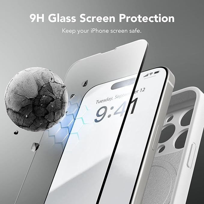 Magnetic for iPhone 15 Pro Max Case, Compatible with MagSafe, [Full Camera Protection][Screen Protector] Silicone Shockproof Protective Phone Case for iPhone 15 Pro Max 6.7", White