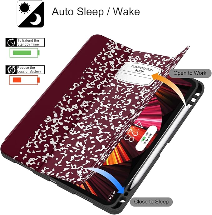 Soke for iPad Pro 11 Case (M2) 2022/2021/2020 with Pencil Holder - [Full Body Protection + Apple Pencil Charging + Auto Wake/Sleep], Soft TPU Back Cover for 2022 iPad Pro 11 inch(B-Book Wine)