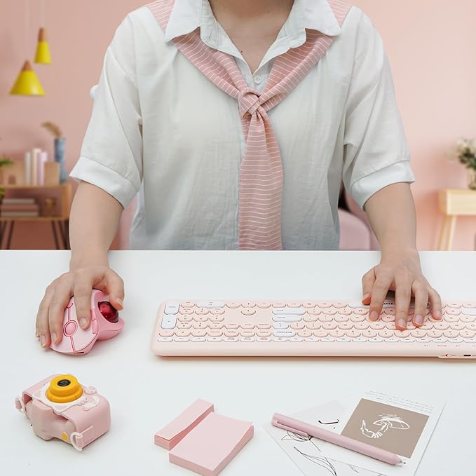 seenda Wireless Trackball Mouse, Ergonomic Bluetooth Rollerball Mouse Rechargeable, 3 Device Connection Optical Mice Adjustable DPI Thumb Control Mice Compatible for PC/Laptop/Windows/Mac - Pink