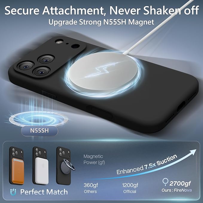 FireNova Magnetic for iPhone 17 Pro Case, Compatible with MagSafe, [Integrated Silicone Camera Control Button] [Camera Protection] Anti-Scratch Microfiber Lining Phone Case, 6.3", Black