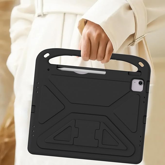 Kids Case for Apple iPad Air 13 inch Tablet M4/M3/M2 (2026/2025/2024) with Pencil Holder, Anti-Slip Handle Slim Lightweight Stand Shockproof Soft EVA Protective Silicone Bumper Cover, Black