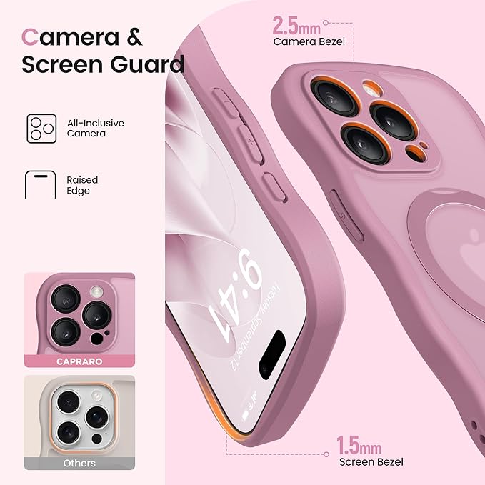 CAPRARO for iPhone 13 Pro Max Case with 360° Spin Magnetic Stand for Women, [Compatible with MagSafe] [Full Camera Protection] Cute Wave Translucent Matte Case for iPhone 13 Pro Max, Black Currant