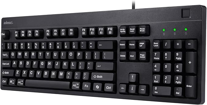 Adesso TAA Compliant Fingerprint Keyboard with AES 256 Encryption USB Wired Full Size 104 Key Layout Windows Hello Compatible Made in Taiwan for Government Business Education AKB-630FB-TAA