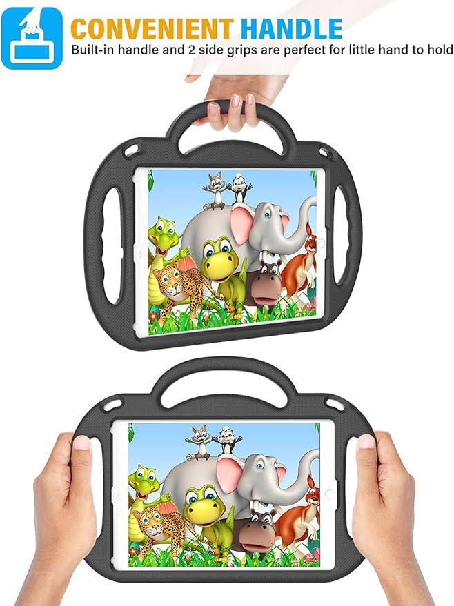 SUPLIK Kids Case for iPad 5th/6th Generation (9.7 inch, 2017/2018), iPad Air 1 & Air 2 & Pro 9.7 Case with Shoulder Strap Handle Stand for Apple iPad 5/6 & iPad Air 1st/2nd Gen, Black