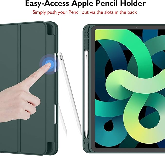 iMieet iPad Air 11 Inch Case M4/M3/M2(2026/2025/2024), iPad Air 5th/4th Generation Case 2022/2020 10.9 Inch with Pencil Holder,Trifold Stand Smart Case with Soft TPU Back(Midnight Green)
