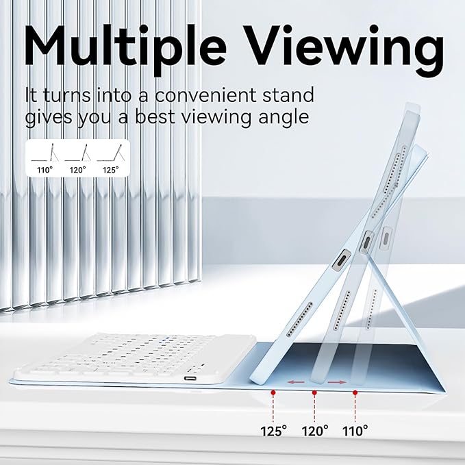 Keyboard Case for iPad Pro 11 Inch 4th Generation/Pro 3rd Gen/Pro 2nd Gen with Pencil Holder, Folio Detachable Wireless Bluetooth Keyboard & Flip Stand Case for iPad Pro 11 Inch, Sky Blue