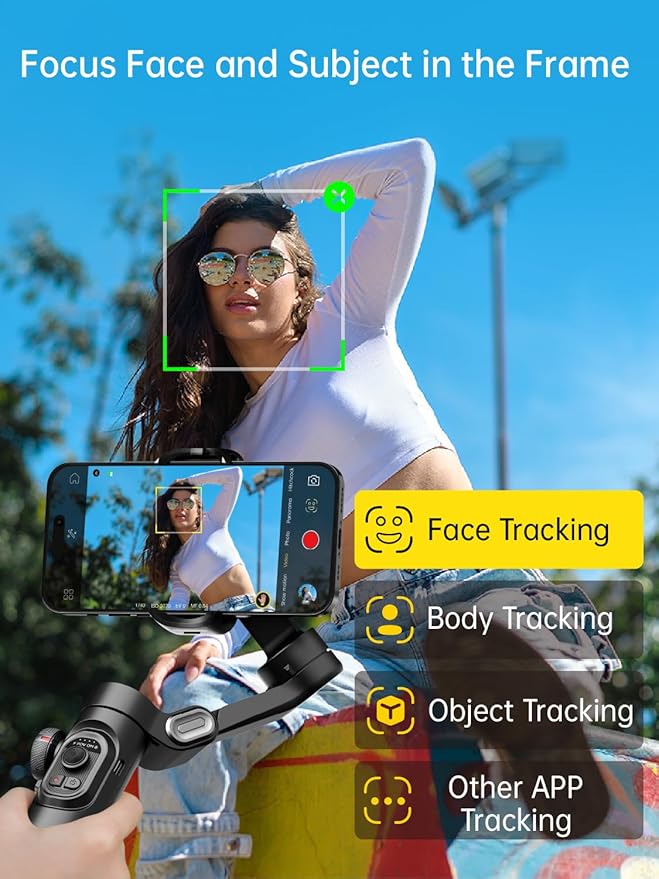 AOCHUAN Phone Gimbal Stabilizer, 3-Axis Smartphone Foldable Handheld Gimbal for iPhone with Focus Wheel, TikTok/YouTube Vlog Stabilizer for iPhone 17/16/15/14/13 Pro Max & Android – Smart XE