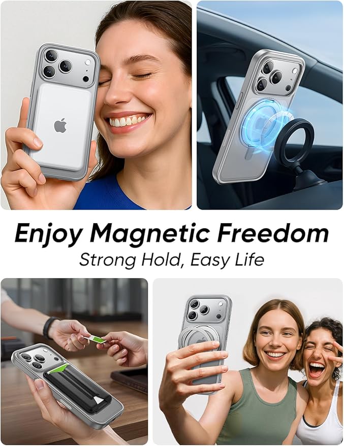 MAGIC JOHN 360° Rotatable Magnetic Invisible Stand for iPhone 17 Pro Max Case [Camera Control Button] [Compatible with MagSafe] 16FT Shockproof for iPhone 17 Pro Max Case with Kickstand, Gray