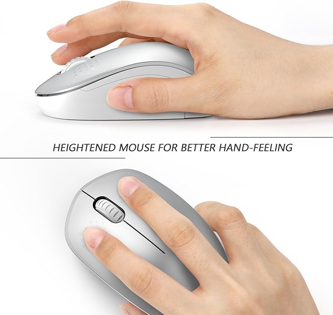 seenda Wireless Mouse for Laptop, 2.4G Noiseless Mouse with USB Receiver - Optical Tracking Portable Computer Mice for Chromebook, PC, Tablet, Windows System, 24 Months Battery Life (White & Silver)