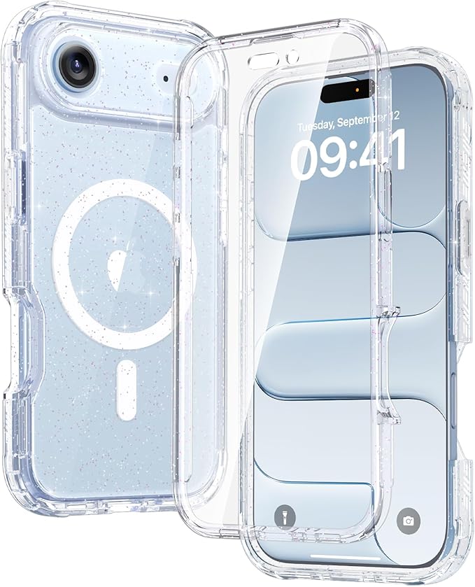 Diaclara Magnetic Designed for iPhone Air Case Full Body Bumper,[Compatible with MagSafe] Military Drop Proof Cover with Built-in Touch Sensitive Anti-Scratch Screen Protector Clear Glitter