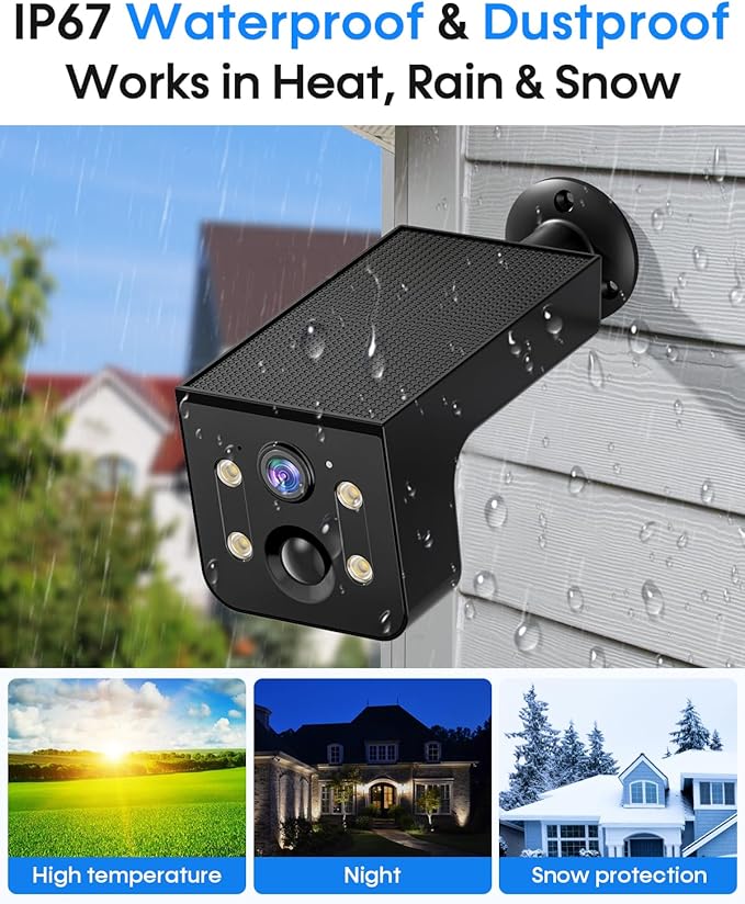 Thybro Security Camera Solar Outdoor 2K QHD Night Vision: Wireless WiFi Camera with AI Motion Detection & 2-Way Audio, IP67 Weatherproof, 100% Wire-Free for Home Security