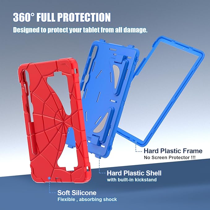 AKABEILA Compatible with Samsung Galaxy Tab S7/S8/S9/S9 FE 11 inch(2023) Tablet Case，Lightweight Shockproof Rugged Protective Cover with Kickstand for Kids Children Boys Babies Red Blue