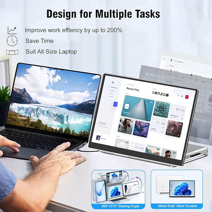 KEFEYA Laptop Screen Extender Portable Monitor, 14" FHD IPS 1200P Travel Dual Second Monitor for Laptop