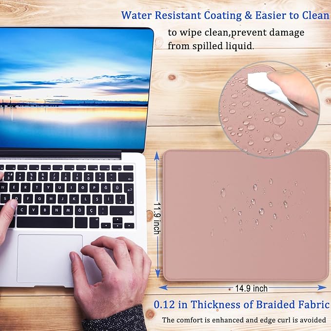 Mousepad, Large Gaming Mouse Pad with Double Stitched Edges, 14.9 x 11.7 inches Premium-Textured & Waterproof Mouse pad, Nonslip Natural Rubber Base Mousepad for Laptop,Computer, Office, Pink
