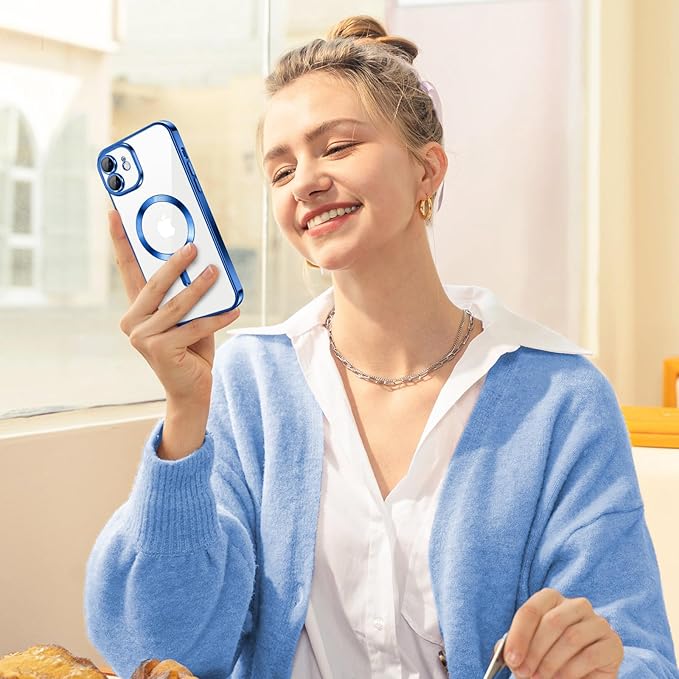 Hython Magnetic Clear for iPhone 11 Case with Camera Lens Protector [Compatible with MagSafe] Luxury Plating Edge Slim Soft TPU Cover Protective Phone Case for iPhone 11 6.1", Deep Blue