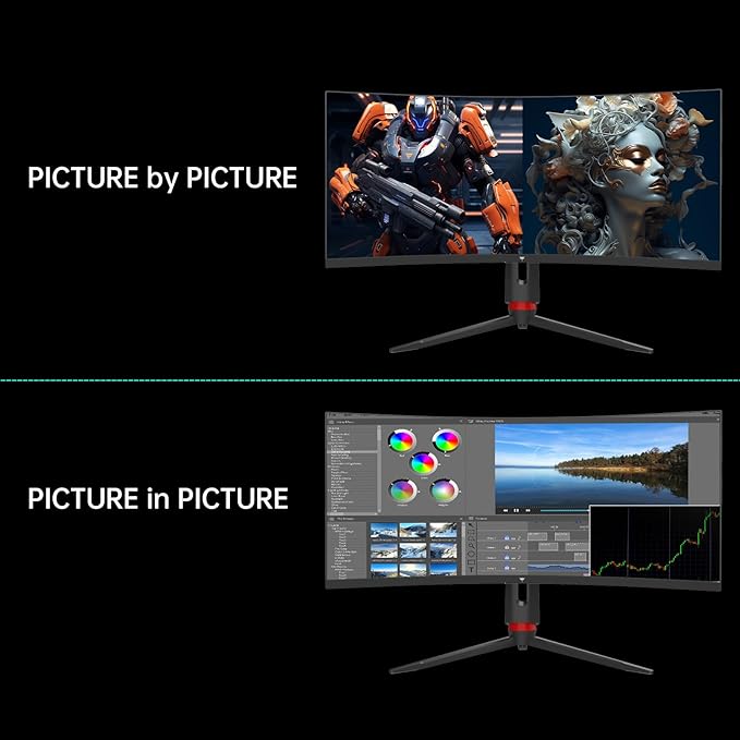 KTC 34 inch Curved Ultrawide Gaming Monitor, 180Hz WQHD 3440x1440 PC Monitor, 21:9, 1ms, 1500R, Adaptive Sync, HDMI Display Port, PBP/PIP, Height/Tilt/Swivel/Pivot Adjustment, VESA Mount, H34S18S