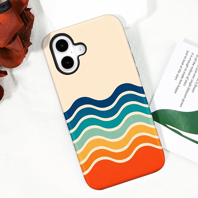 Magnetic for iPhone 17 Case Cute Stripes Phone Case, Shockproof Slim TPU and Hard PC Protective Phone Cover Compatible with MagSafe Designed for Women Girls,Retro Wave