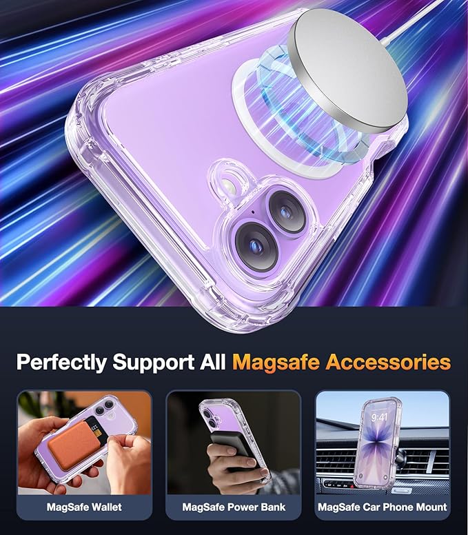 Diaclara Magnetic Designed for iPhone 17 Case 6.3 Inch Full Body Bumper,[Compatible with MagSafe] Military Drop Proof Cover with Built-in Touch Sensitive Anti-Scratch Screen Protector Clear