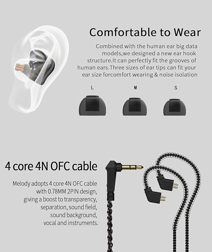 CCZ Melody in Ear Monitor, Dynamic Hybrid Dual Driver in Ear Earphones 1BA+1DD HiFi Wired Headphones Musicians IEM Upgrade Deep Bass Suitable for Bass Vocals Pop Folk ACG (No MIC, Transparent)…